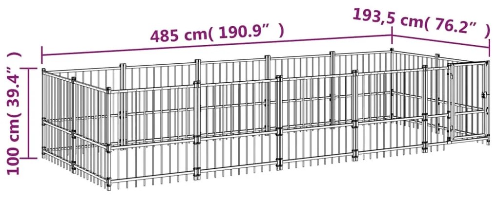 vidaXL Κλουβί Σκύλου Εξωτερικού Χώρου 9,38 μ² από Ατσάλι
