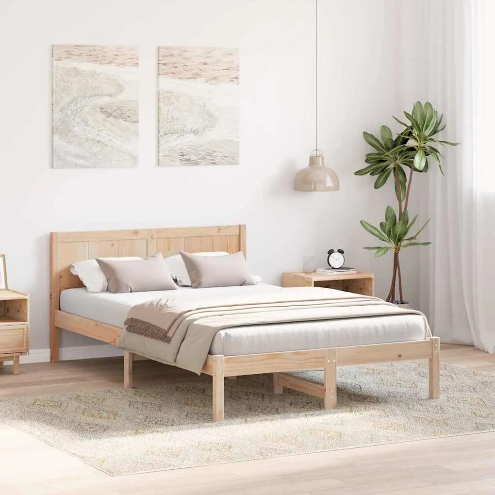 vidaXL Σκελετός Κρεβατιού Καφέ 140 x 190 cm Μασίφ ξύλο πεύκου