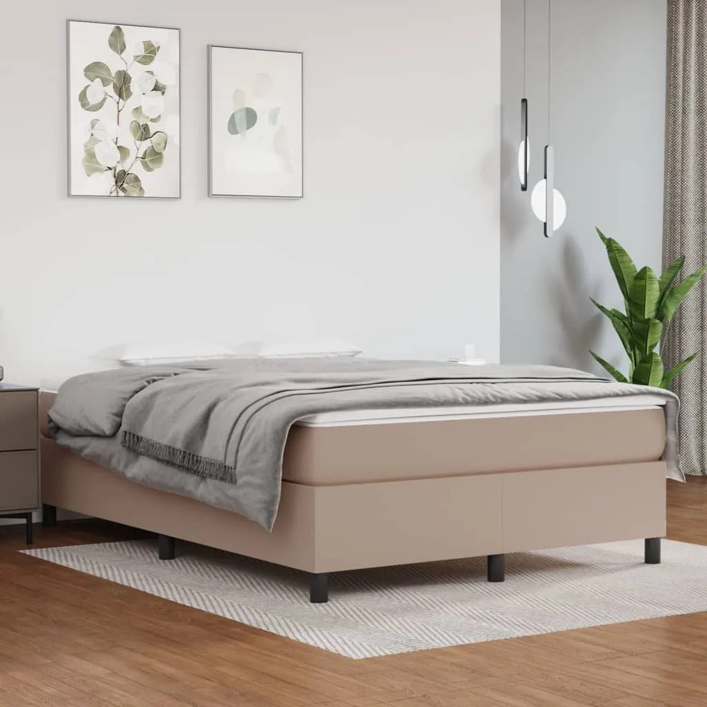 vidaXL Κρεβάτι Boxspring με Στρώμα Καπουτσίνο 140x190εκ.από Συνθ.Δέρμα