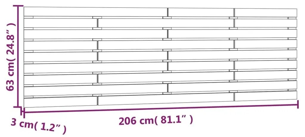 Κεφαλάρι Τοίχου Μελί 206 x 3 x 63 εκ. από Μασίφ Ξύλο Πεύκου - Καφέ