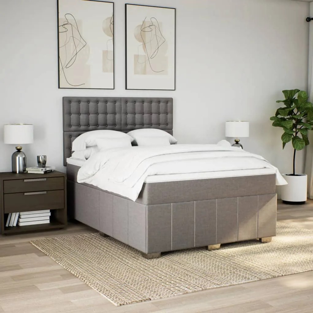 Κρεβάτι Boxspring με Στρώμα Taupe 140x200 εκ. Υφασμάτινο - Μπεζ-Γκρι