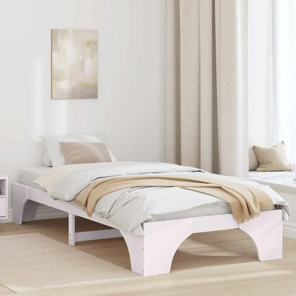 vidaXL Σκελετός Κρεβατιού Λευκό 197 x 82 x 30 εκ. Μασίφ ξύλο πεύκου