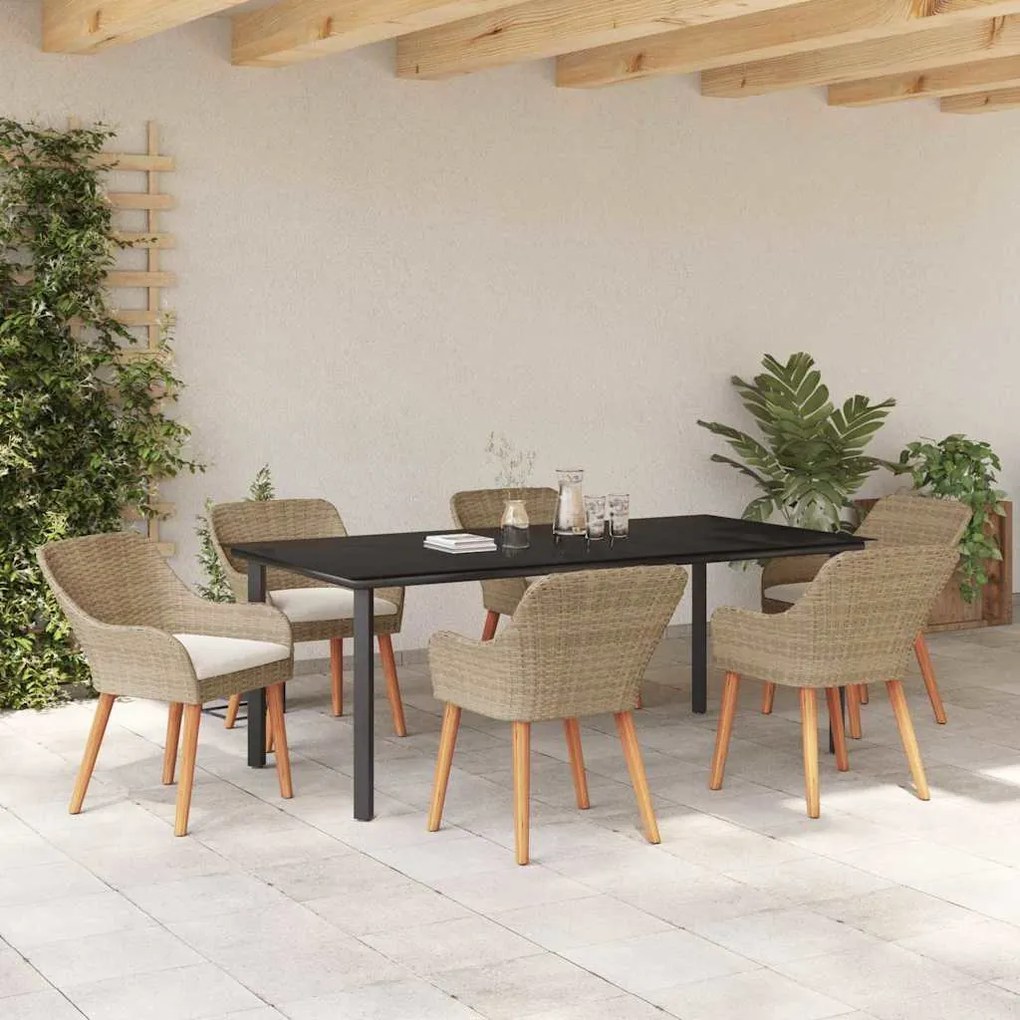 vidaXL Σέτ φαγητού για κήπο με μαξιλάρι 7 pcs Μπεζ συνθετικό ρατάν