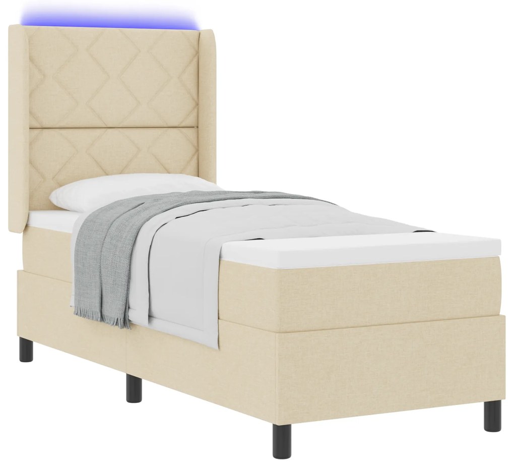vidaXL Κρεβάτι με Βάση και Στρώμα & LED Κρεμ 80x200 εκ. Ύφασμα