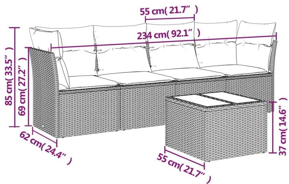 vidaXL Σαλόνι Κήπου Σετ 5 Τεμαχίων Καφέ Συνθετικό Ρατάν με Μαξιλάρια