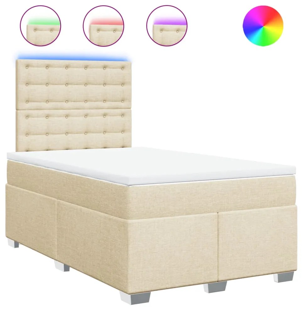 vidaXL Κρεβάτι Boxspring με Στρώμα Κρεμ 120x190 εκ. Υφασμάτινο