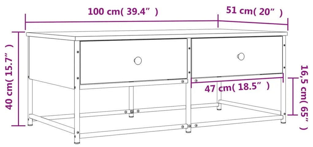 Τραπεζάκι Σαλονιού Μαύρο 100x51x40 εκ. Επεξεργασμένο Ξύλο - Μαύρο