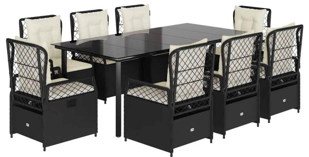 vidaXL Σετ Τραπεζαρίας Κήπου 9 τεμ Μαύρο από Συνθ. Ρατάν με Μαξιλάρια