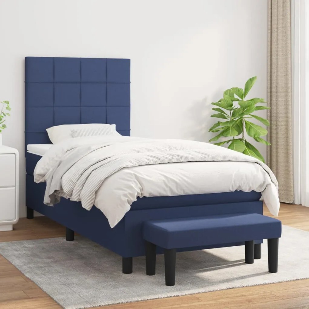 vidaXL Κρεβάτι Boxspring με Στρώμα Μπλε 80x200 εκ. Υφασμάτινο