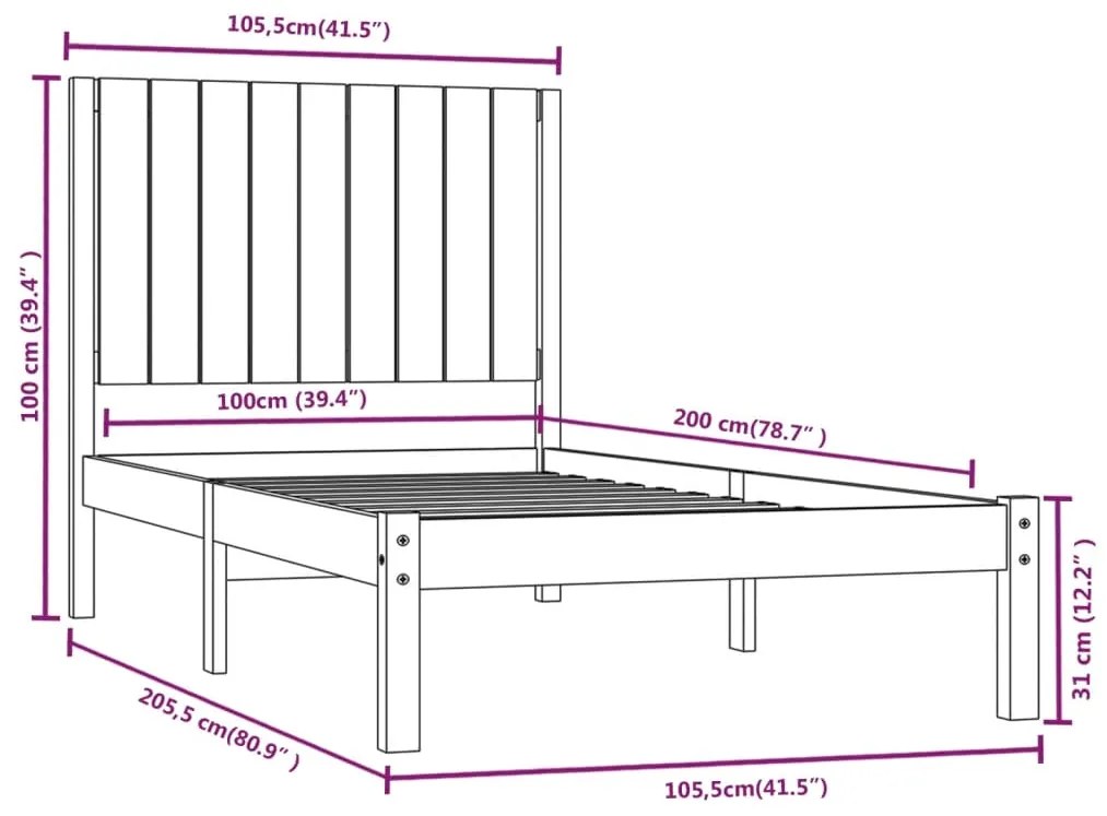 vidaXL Σκελετός Κρεβατιού Χωρίς Στρώμα 100x200 εκ. Μασίφ Πεύκο