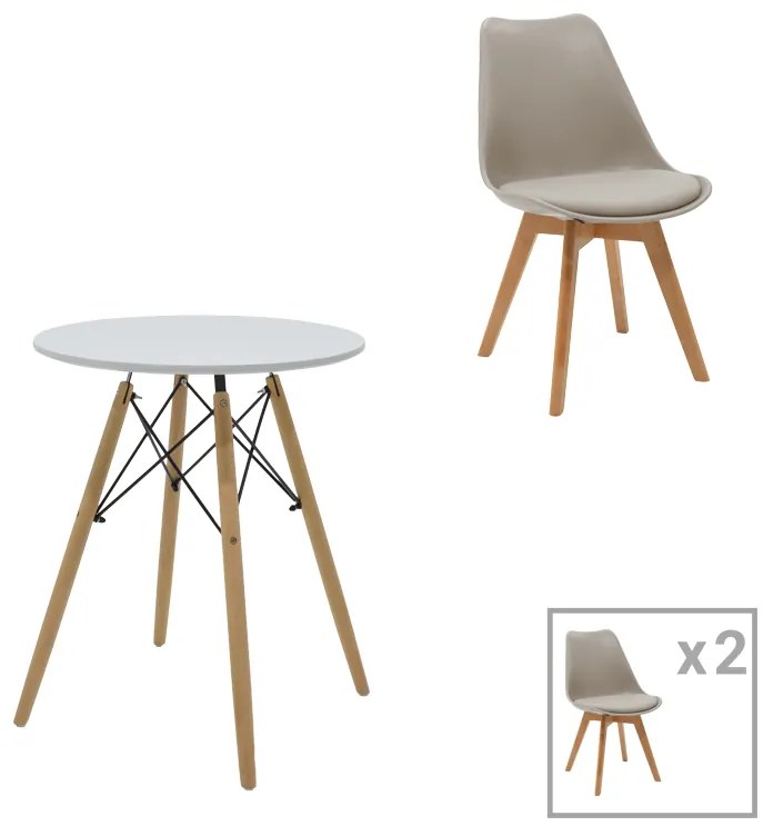 Intrahome Τραπεζαρία EVERESTA-Gaston σετ 3τεμ Intrahome MDF και ξύλο οξιάς σε γκρι-λευκή-φυσική απόχρωση Φ60x73εκ | SKU: INTRAPA-382111147