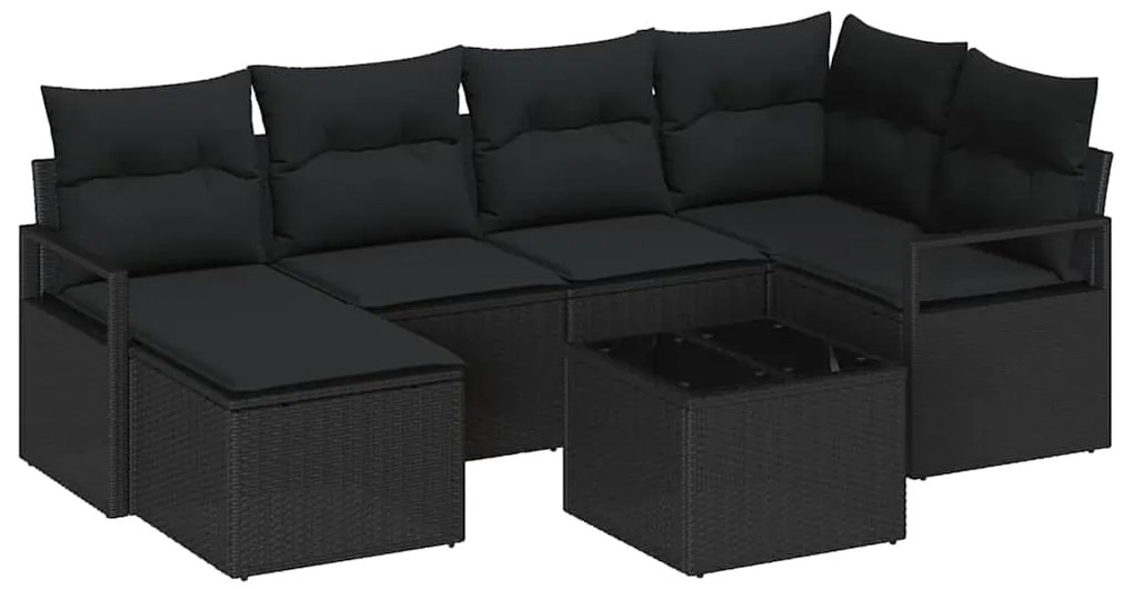 vidaXL Σετ Καναπέ Κήπου 7 pcs Μαύρο Πολυ rattan, βαμμένο ατσάλι