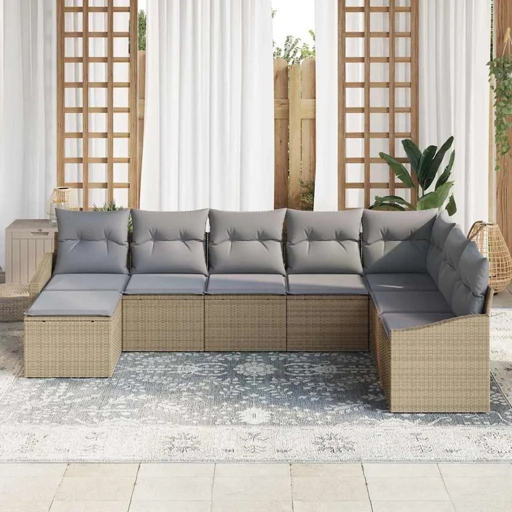 vidaXL Σέτ φαγητού για κήπο με μαξιλάρι 8 pcs Μπεζ, Ανοιχτό Γκρι