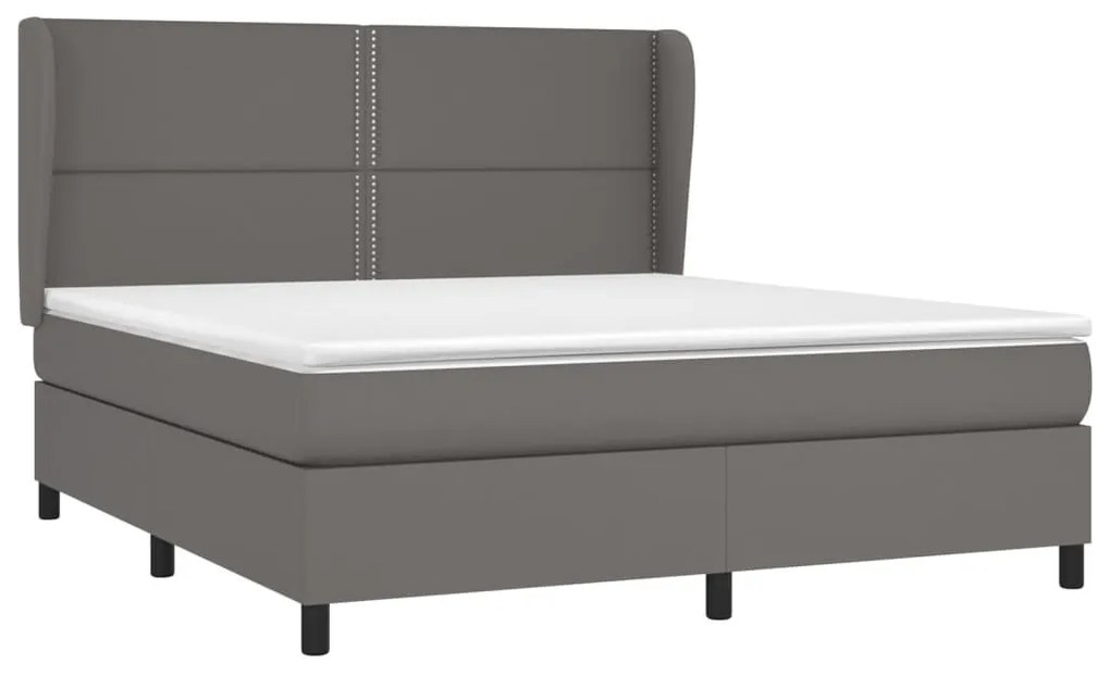 Κρεβάτι Boxspring με Στρώμα Γκρι 180x200 εκ. Συνθετικό Δέρμα - Γκρι