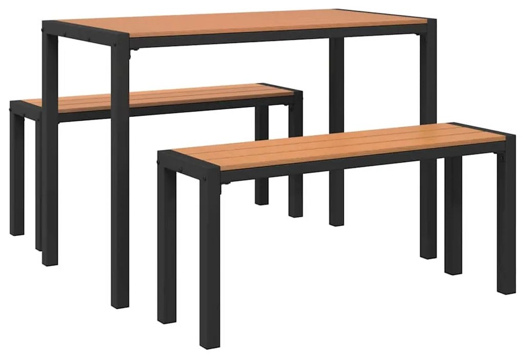 vidaXL Σέτ φαγητού για κήπο με μαξιλάρι 3 pcs Καφέ Ατσάλι