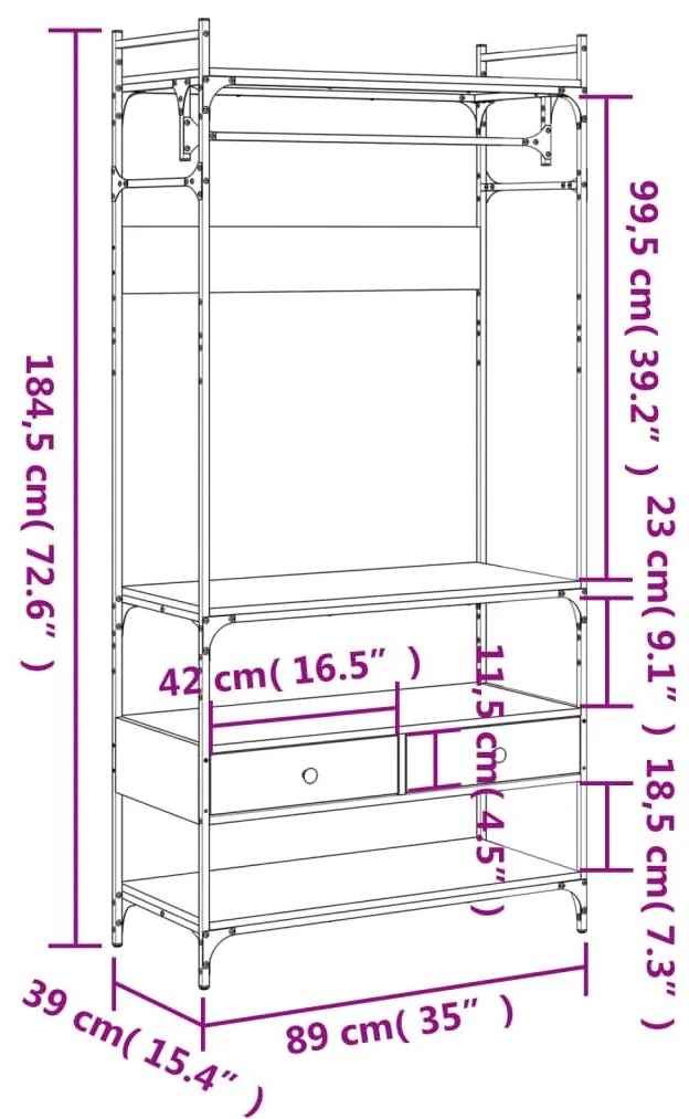 Ντουλάπα με Συρτάρια Sonoma Δρυς 89x39x184,5 εκ. Επεξ. Ξύλο - Καφέ