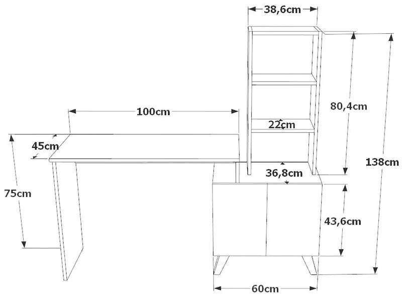 Γραφείο-ραφιέρα Kairo μαύρο-oak 150x45x138εκ 150x45x138 εκ.