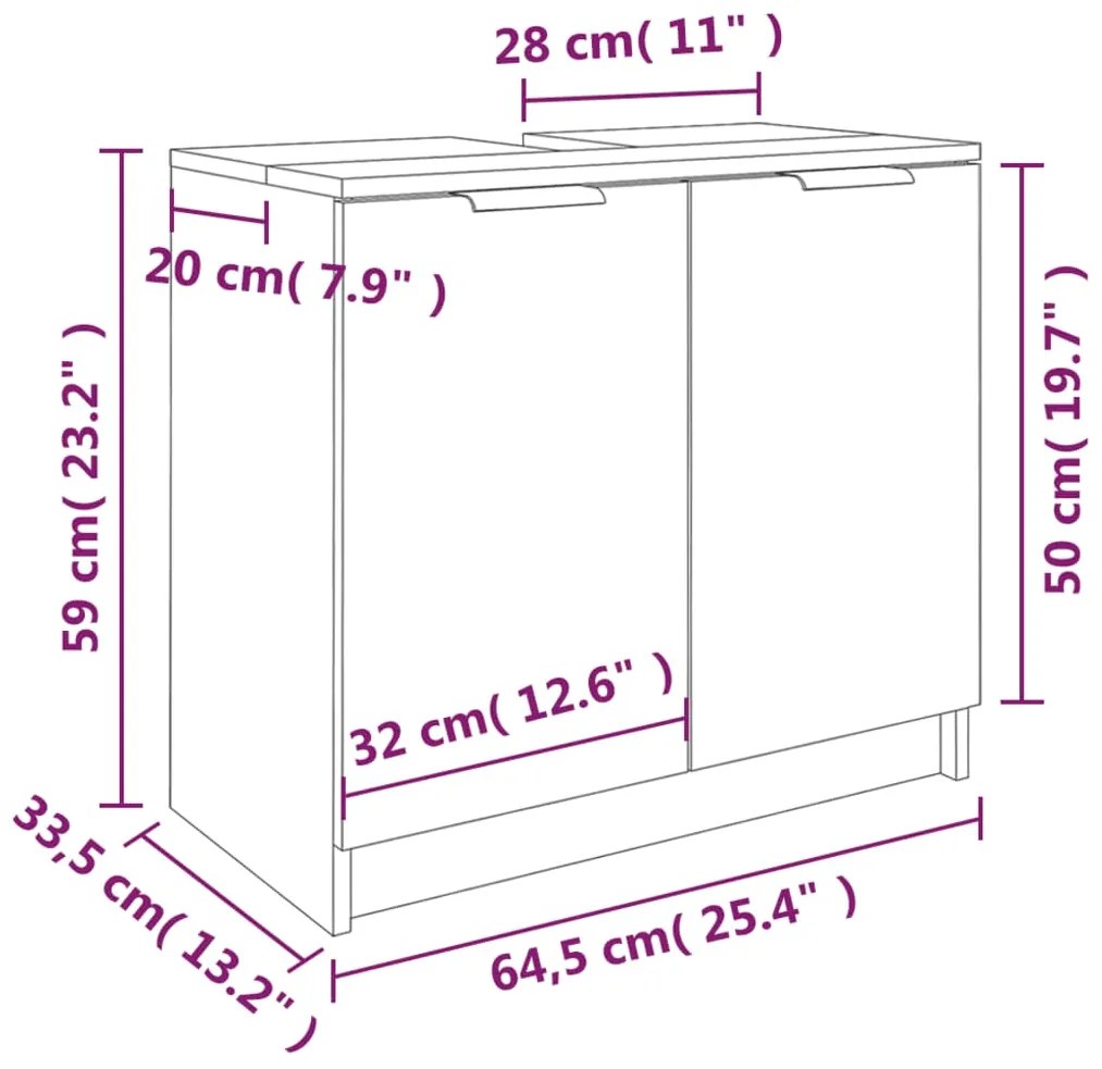 Ντουλάπι Μπάνιου Γκρι sonoma 64,5x33,5x59 εκ Επεξεργασμένο Ξύλο - Γκρι