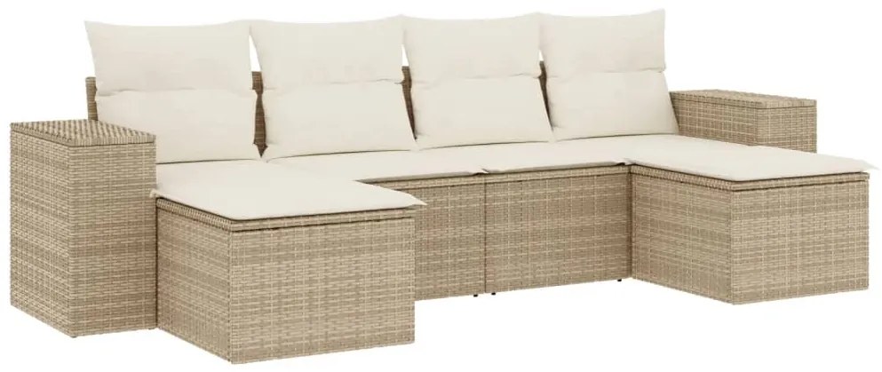 vidaXL Σετ Καναπέ Κήπου 6 τεμ. Μπεζ Συνθετικό Ρατάν με Μαξιλάρια