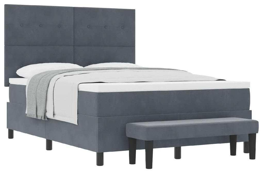 vidaXL Κρεβάτι Box Spring με Στρώμα & Πάγκο Σκούρο Γκρι 140 x 200 εκ.