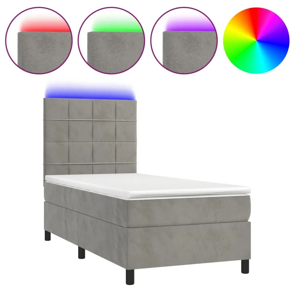 ΚΡΕΒΑΤΙ BOXSPRING ΜΕ ΣΤΡΩΜΑ &amp; LED ΑΝ.ΓΚΡΙ 100X200 ΕΚ. ΒΕΛΟΥΔΙΝΟ 3136107