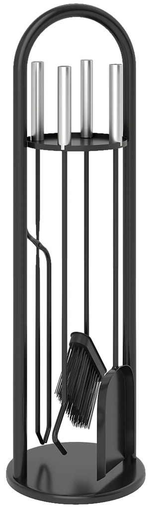 Σετ εργαλείων τζακιού Outsunny 5 τεμαχίων, αξεσουάρ τζακιού με σκούπα, φτυάρι, γάντζο, τσιμπίδα, βάση