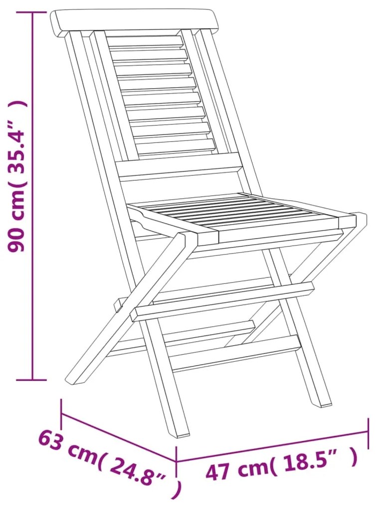 vidaXL Καρέκλες Κήπου Πτυσσόμενες 6 τεμ. 47x63x90 εκ. Μασίφ Ξύλο Teak