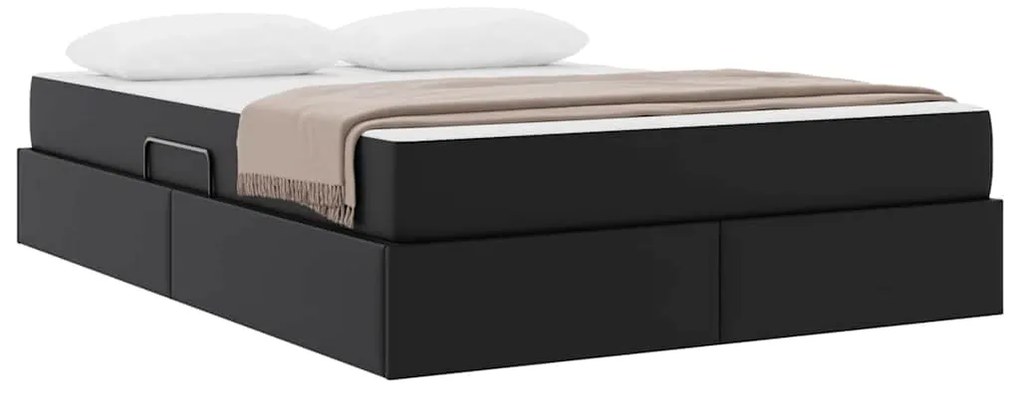 vidaXL Κρεβάτι με αποθηκευτικό χώρο και στρώμα 2 pcs Μαύρο Δέρμα