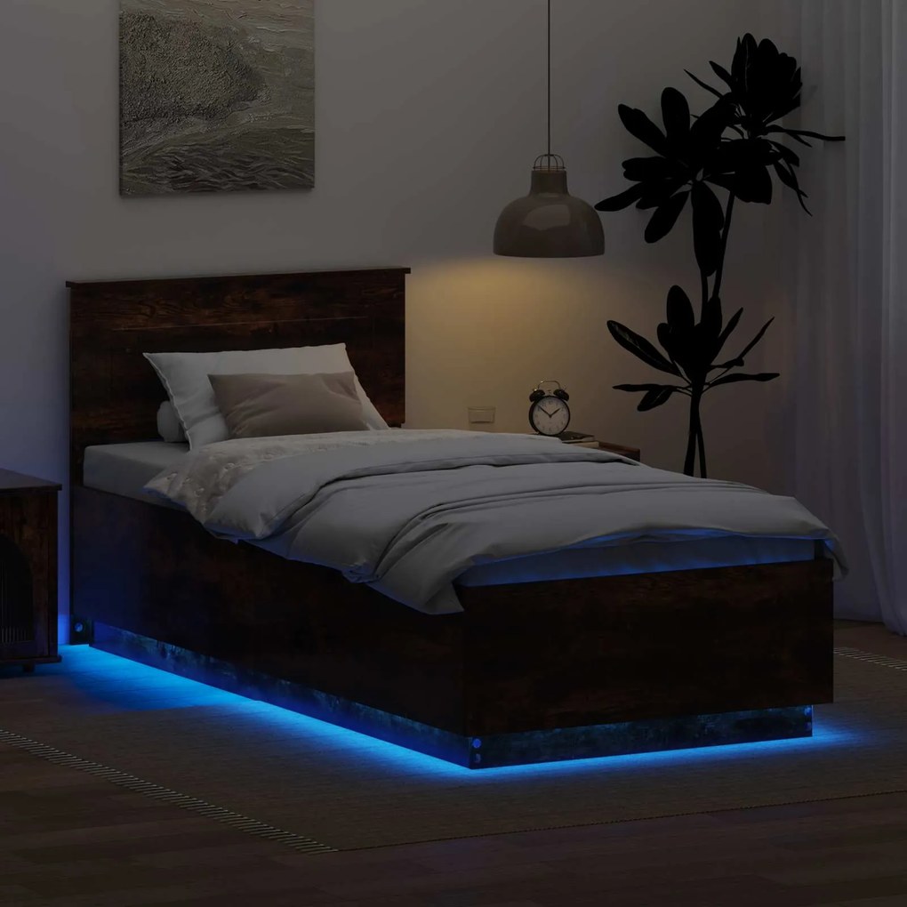 vidaXL Σκελετός Κρεβατιού Καπνιστό Δρύς 90 x 200 cm Επεξεργασμένο ξύλο