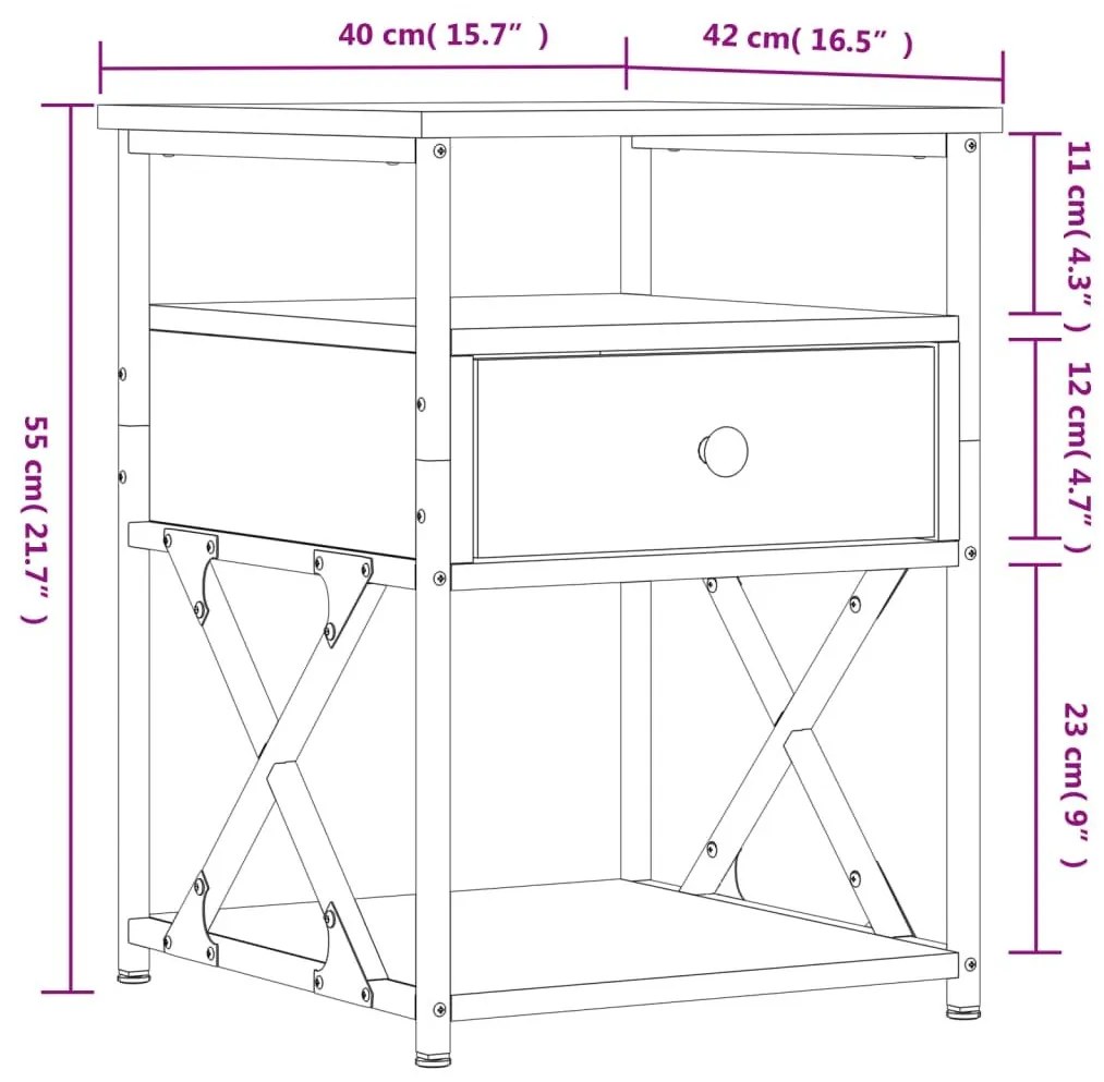 Κομοδίνο Sonoma Δρυς 40 x 42 x 55 εκ. από Επεξεργασμένο Ξύλο - Καφέ