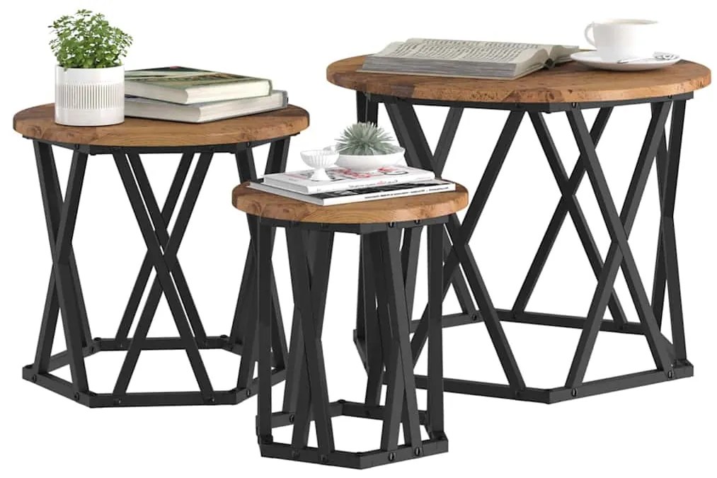 vidaXL Κομοδίνο Μονάδας 3 pcs Παλιό Ξύλο Μηχανισμένο ξύλο και ατσάλι