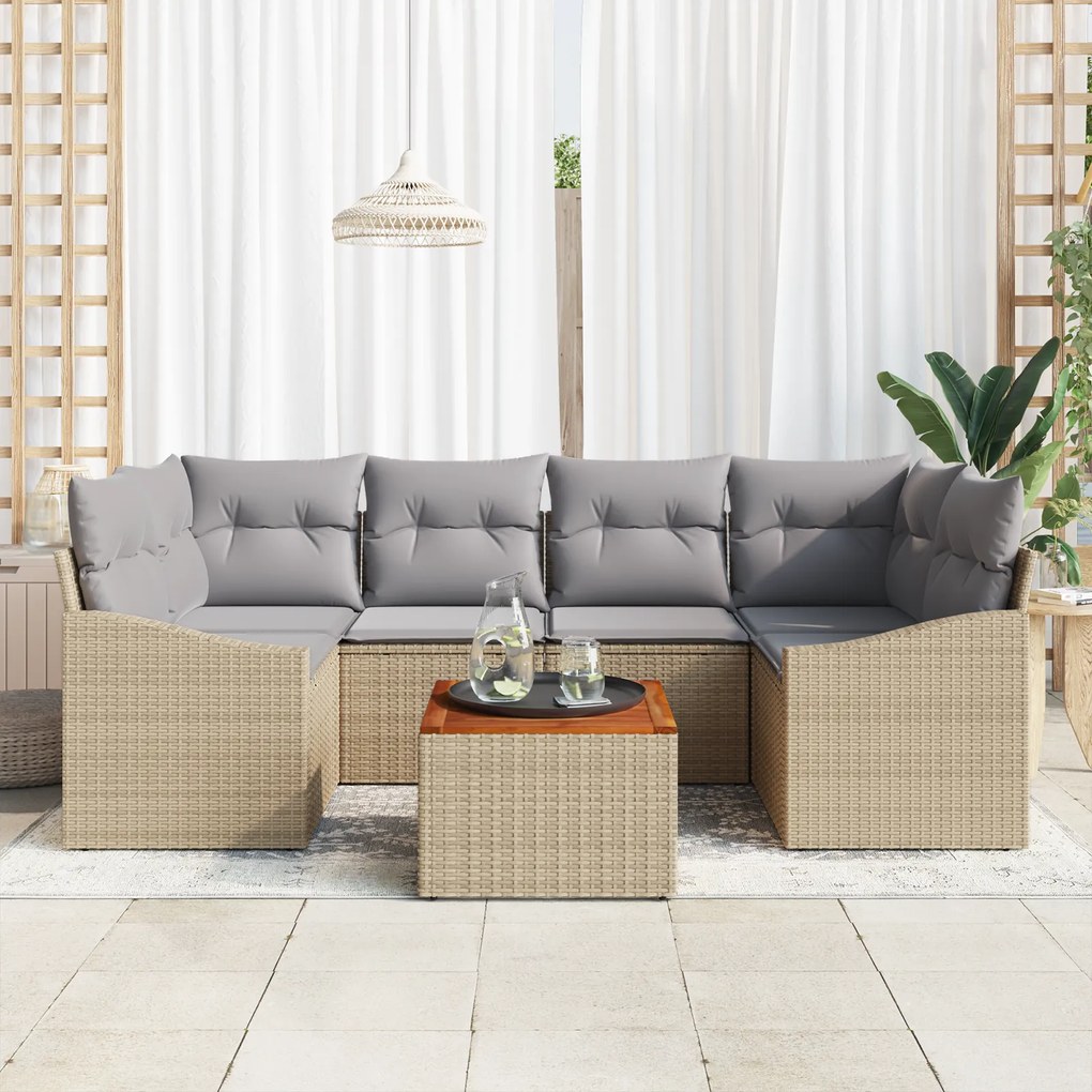 vidaXL Σετ Σαλονιού Κήπου 7 pcs Μπεζ, ανοιχτό γκρι 55 x 55 x 37 εκ