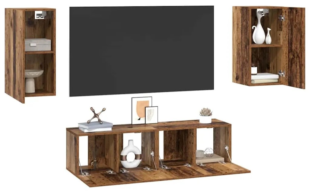 vidaXL Σετ επίπλου τηλεόρασης 4 pcs Παλαιό ξύλο 30.5 x 30 x 60 εκ.