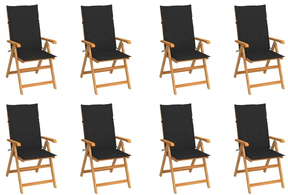 Καρέκλες Κήπου Ανακλινόμενες 8 τεμ. Μασίφ Ξύλο Teak & Μαξιλάρια