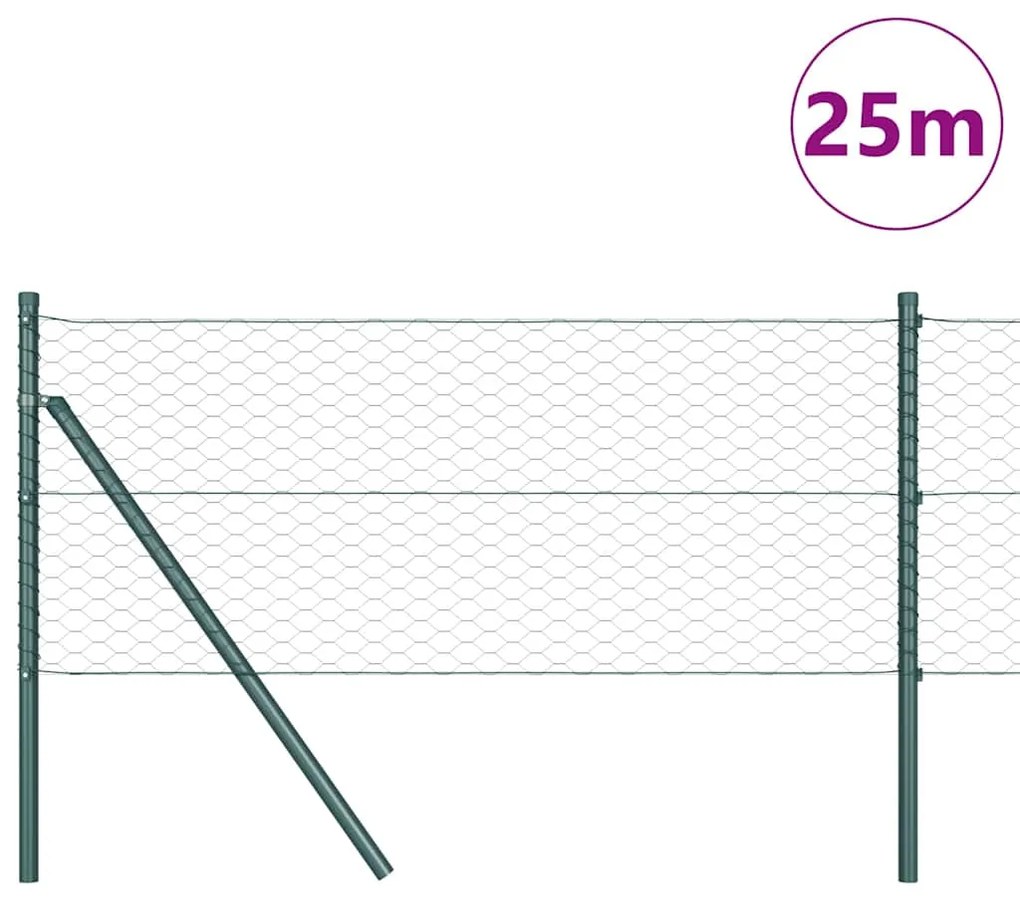 vidaXL Εξαγωνικός Φράχτης Πράσινος 0.6 x 25 μ Χάλυβας