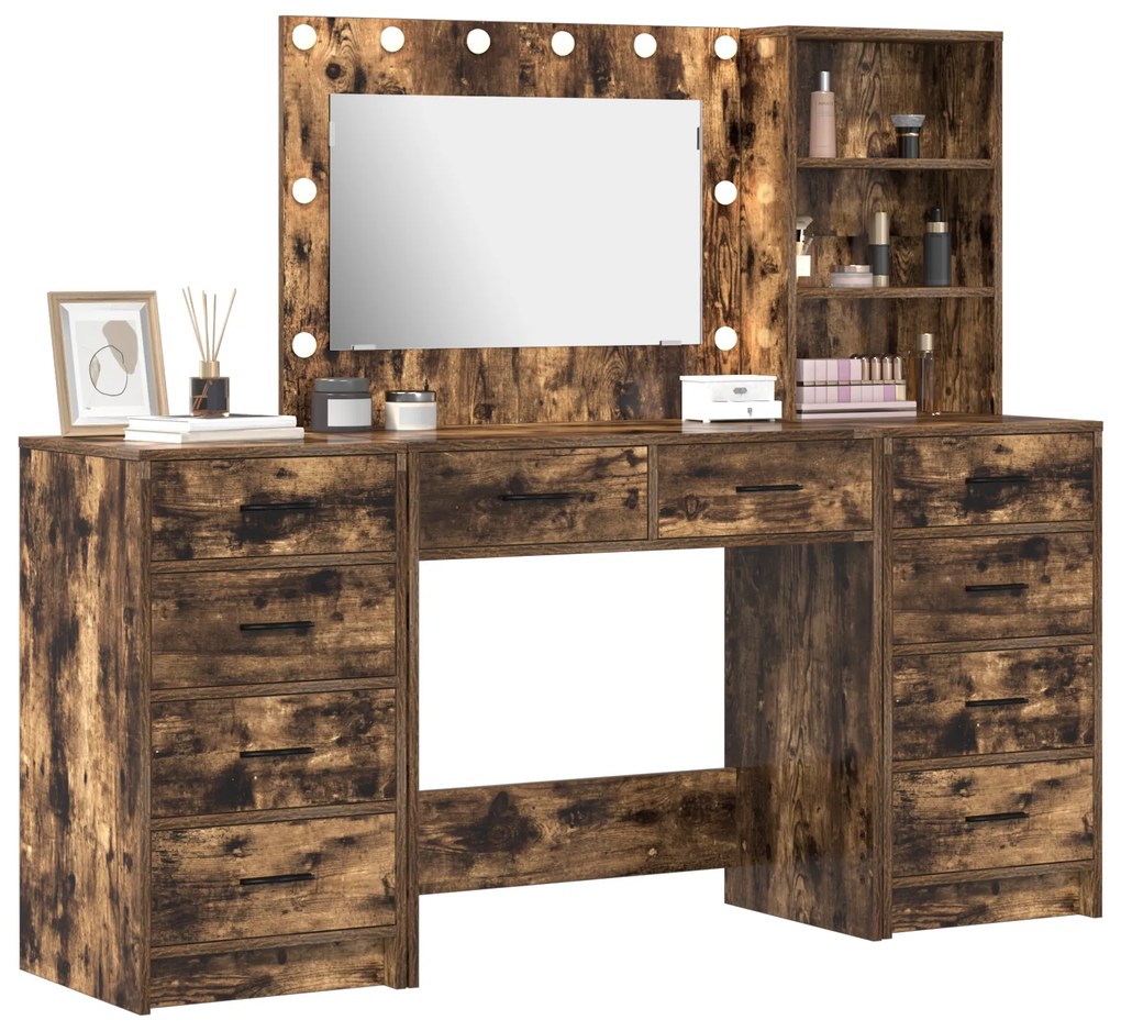 vidaXL Σετ 3 τεμαχίων για το Dressing Table με LED από Καπνιστό Δρυ
