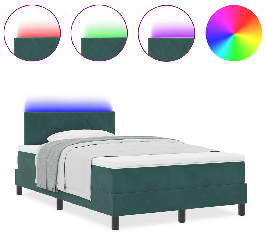 vidaXL Κρεβάτι Σπασμένου Στρώματος με Στρώμα & LED Σκούρο Πράσινο 120x190 εκ. Βελούδο