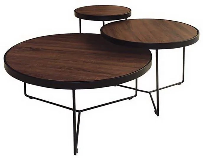 Τραπεζάκι Σαλονιού Σετ 3Τμχ Bob ΕΜ9607 Φ42x55cm - Φ62x48cm - Φ82x40cm Black Walnut Mdf, Metal