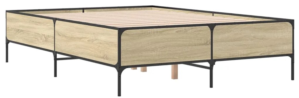 vidaXL Πλαίσιο Κρεβατιού Sonoma Δρυς 140x200 εκ. Επεξ. Ξύλο &amp; Μέταλλο