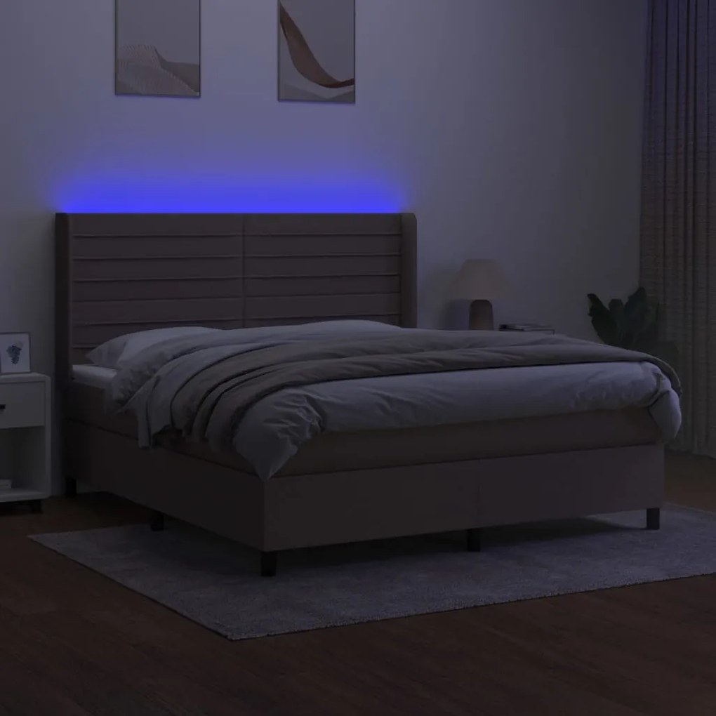 Κρεβάτι Boxspring με Στρώμα &amp; LED Taupe 180x200 εκ. Υφασμάτινο - Μπεζ-Γκρι