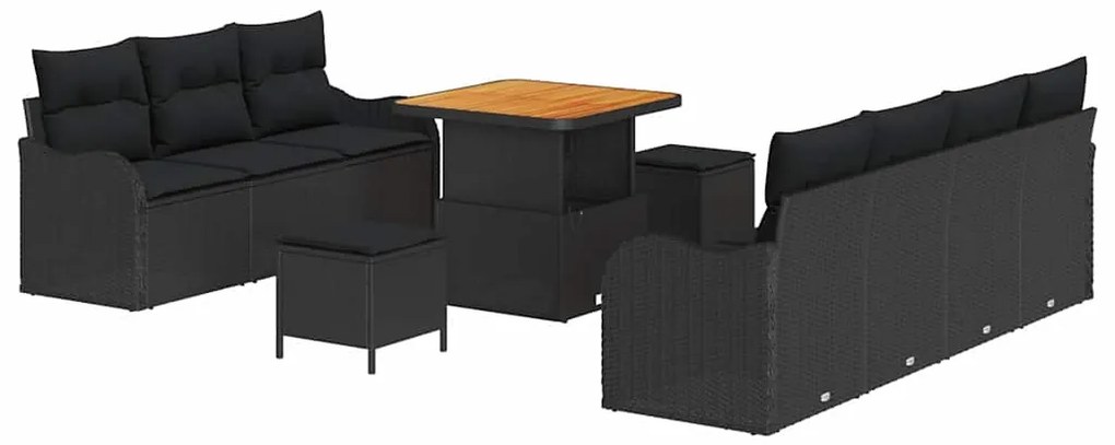 vidaXL Σετ Καναπέ Κήπου με μαξιλάρι 10 pcs Μαύρο 80 x 80 x 71 cm