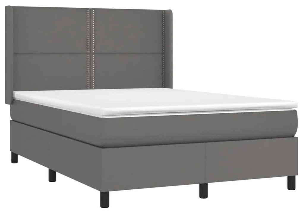 Κρεβάτι Boxspring με Στρώμα Γκρι 140x200εκ. από Συνθετικό Δέρμα - Γκρι