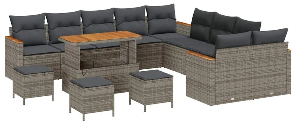 vidaXL Σετ Καναπέ Κήπου με μαξιλάρι 14 pcs Γκρι Πολυ ράταν