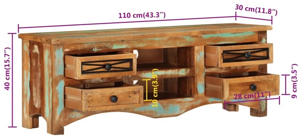 Έπιπλο Τηλεόρασης 110 x 30 x 40 εκ. από Μασίφ Ανακυκλωμένο Ξύλο - Πολύχρωμο