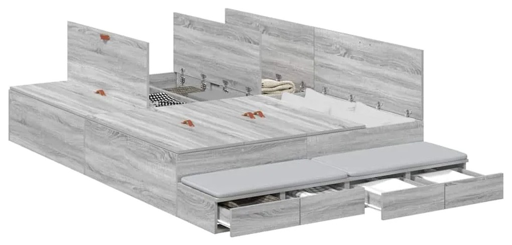 vidaXL Κρεβάτι με αποθηκευτικό χώρο Γκρι sonoma 236.5 x 160 x 31.5 εκ.
