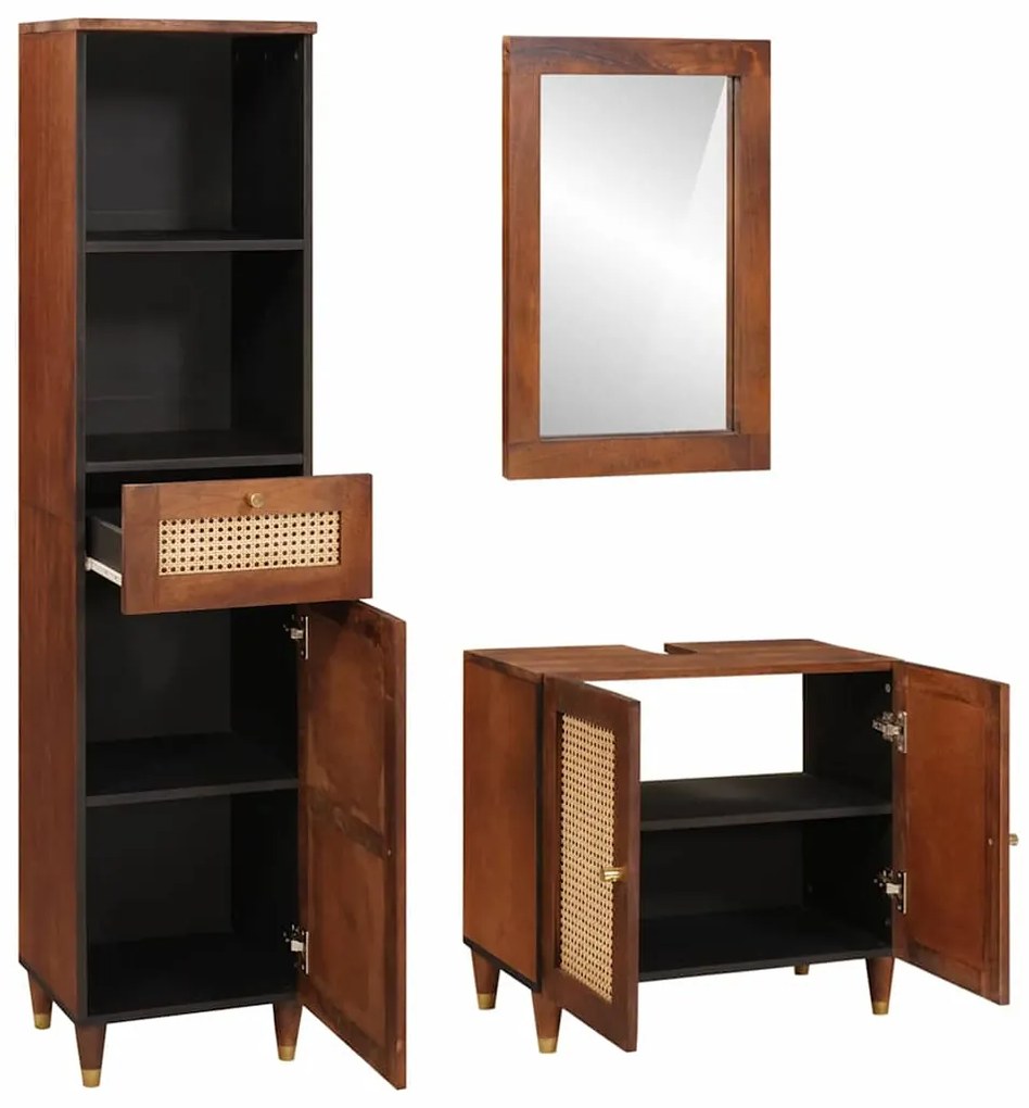 vidaXL Έπιπλα μπάνιου με συρτάρι 3 pcs 38 x 33 x 160 εκ. Στερεό ξύλο μάνγκο
