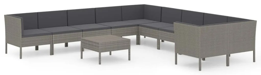 vidaXL Σαλόνι Κήπου Σετ 11 Τεμαχίων Γκρι Συνθετικό Ρατάν με Μαξιλάρια