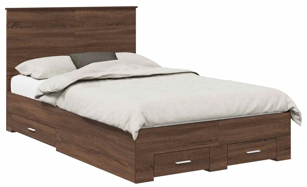 vidaXL Σκελετός Κρεβατιού Καφέ Δρύινο και Ασημί 135 x 190 cm