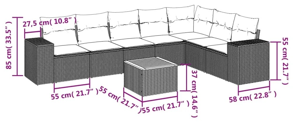 vidaXL Σαλόνι Κήπου 8 Τεμαχίων Μαύρο από Συνθετικό Ρατάν με Μαξιλάρια