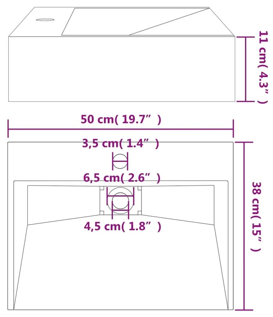 Νιπτήρας Μαύρος Ματ 50x38x11 εκ. Συνθετικός από Τεχνητό Μάρμαρο - Μαύρο